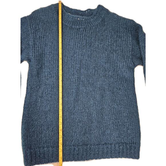 Vintage 80s Mohair Wool Blend Pullover Knit Sweater Blue Mod Retro Medium - Picture 5 of 6